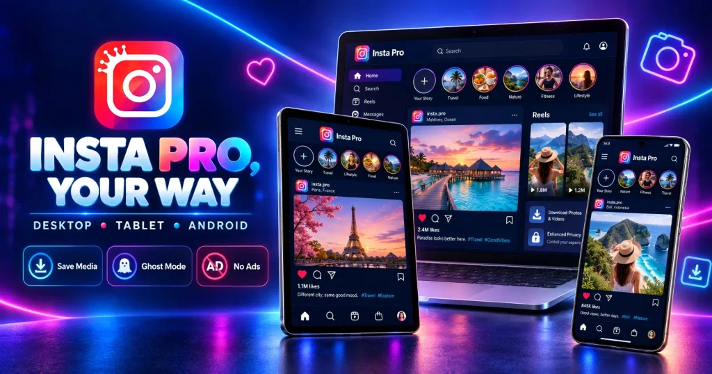 instapro app on every screen